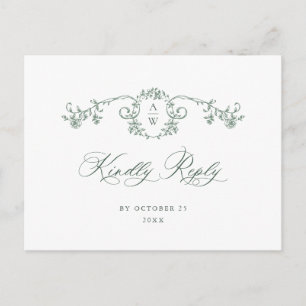 Victoriaans  Grace Floral Green Wedding RSVP Briefkaart