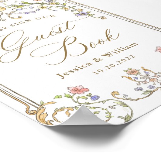  Victoriaans Grace Floral Guestbook Sign Poster (Hoek)