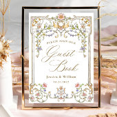 Victoriaans Grace Floral Guestbook Sign Poster