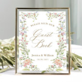 Victoriaans Grace Floral Guestbook Sign Poster