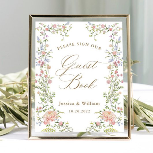  Victoriaans Grace Floral Guestbook Sign Poster