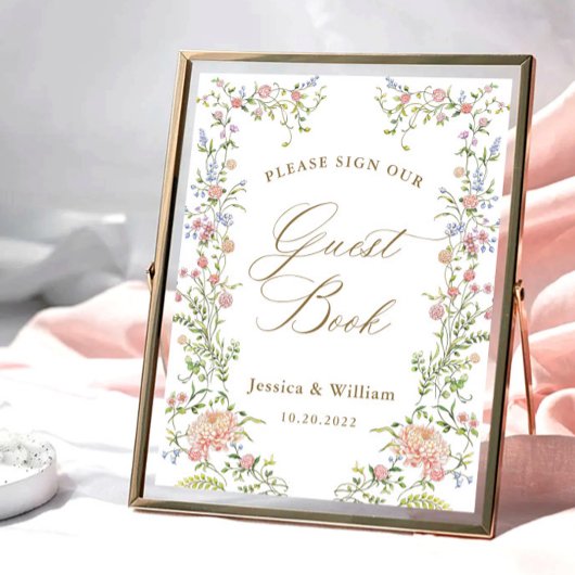 Victoriaans Grace Floral Guestbook Sign Poster