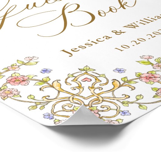  Victoriaans Grace Floral Guestbook Sign Poster (Hoek)