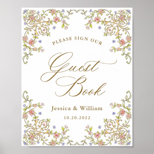  Victoriaans Grace Floral Guestbook Sign Poster (Voorkant)