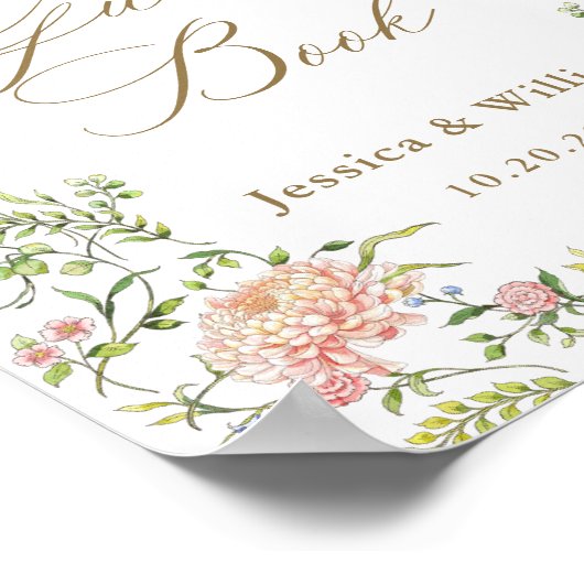  Victoriaans Grace Floral Guestbook Sign Poster (Hoek)