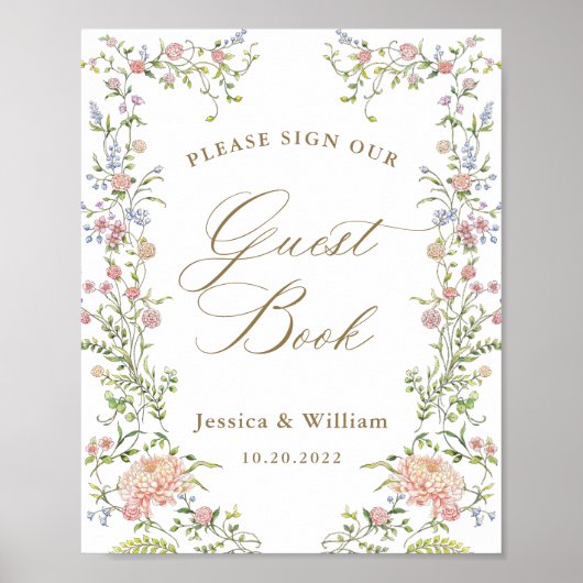  Victoriaans Grace Floral Guestbook Sign Poster (Voorkant)
