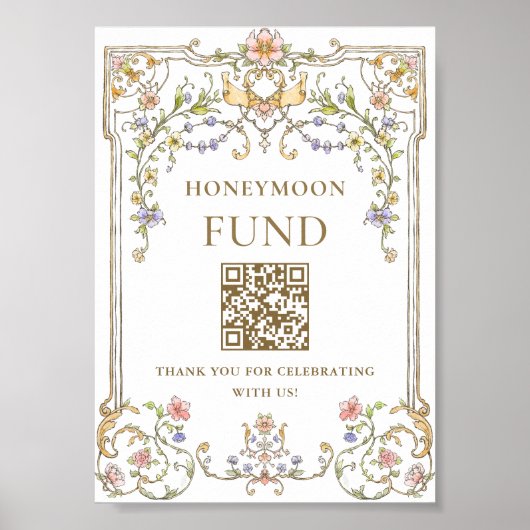  Victoriaans Grace Floral Honeymoon Fund Sign Poster (Voorkant)