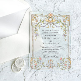 Victoriaans  Grace Floral Lijst Bruiloft Acryl Uitnodigingen