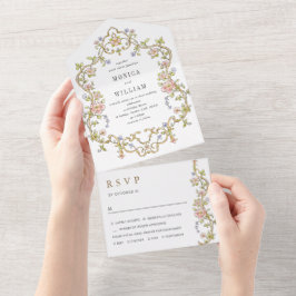 Victoriaans  Grace Floral Lijst Bruiloft All In One Uitnodiging