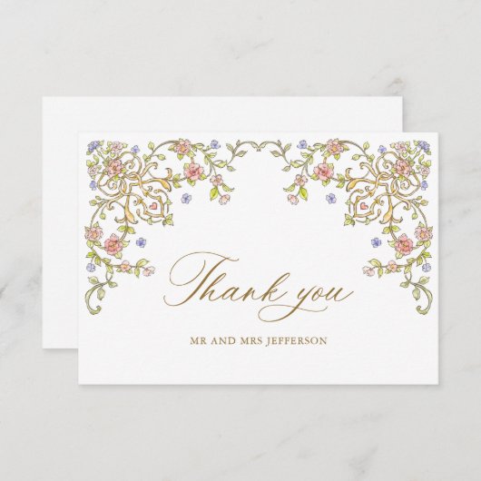 Victoriaans  Grace Floral Lijst Bruiloft Bedankkaart (Voorkant / Achterkant)