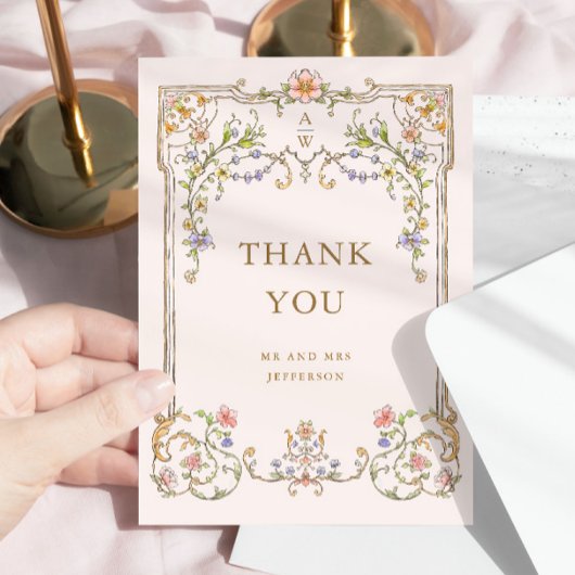 Victoriaans  Grace Floral Lijst Bruiloft Bedankkaart