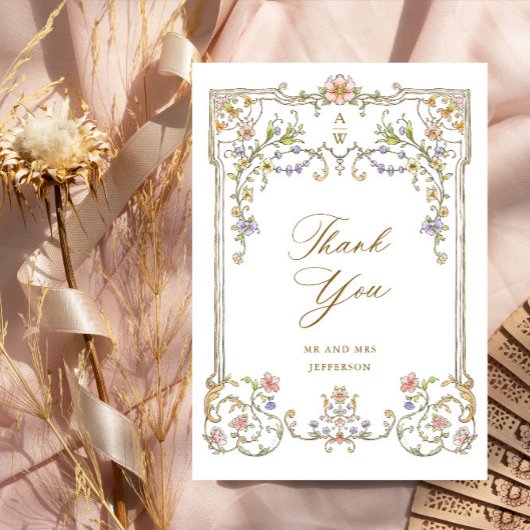 Victoriaans  Grace Floral Lijst Bruiloft Bedankkaart