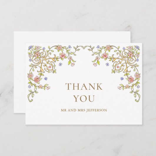 Victoriaans  Grace Floral Lijst Bruiloft Bedankkaart (Voorkant / Achterkant)