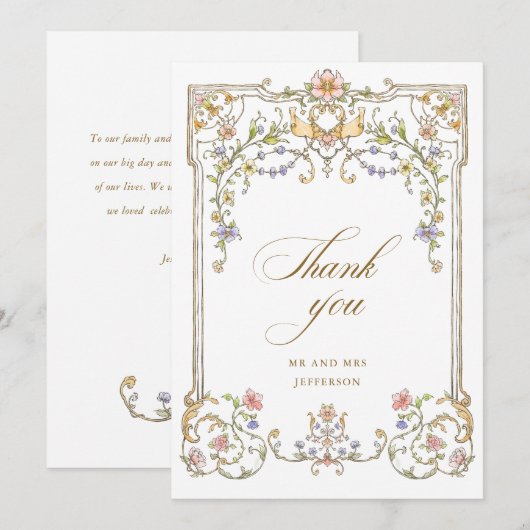 Victoriaans  Grace Floral Lijst Bruiloft Bedankkaart (Voorkant / Achterkant)