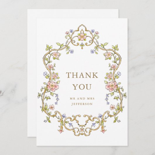 Victoriaans  Grace Floral Lijst Bruiloft Bedankkaart (Voorkant / Achterkant)