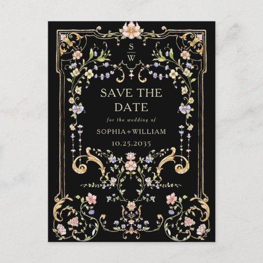 Victoriaans Grace Floral Lijst Bruiloft Briefkaart (Voorkant)