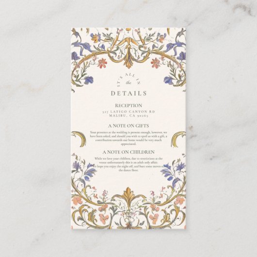 Victoriaans Grace Floral Lijst Bruiloft Informatiekaartje (Voorkant)