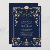 Victoriaans  Grace Floral Lijst Bruiloft Kaart (Voorkant / Achterkant)