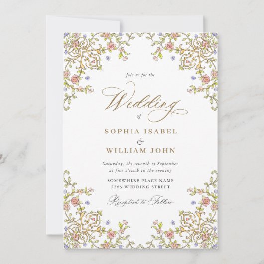 Victoriaans  Grace Floral Lijst Bruiloft Kaart (Voorkant)