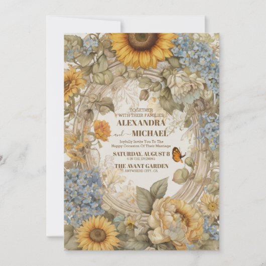 Victoriaans Grace Floral Lijst Bruiloft Kaart (Voorkant)