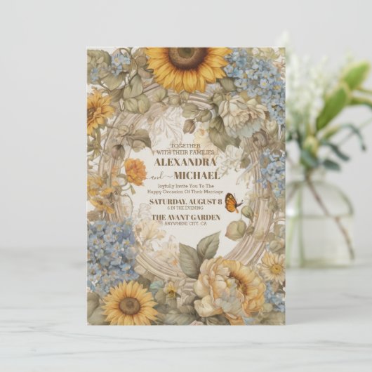 Victoriaans Grace Floral Lijst Bruiloft Kaart (Staand voorkant)