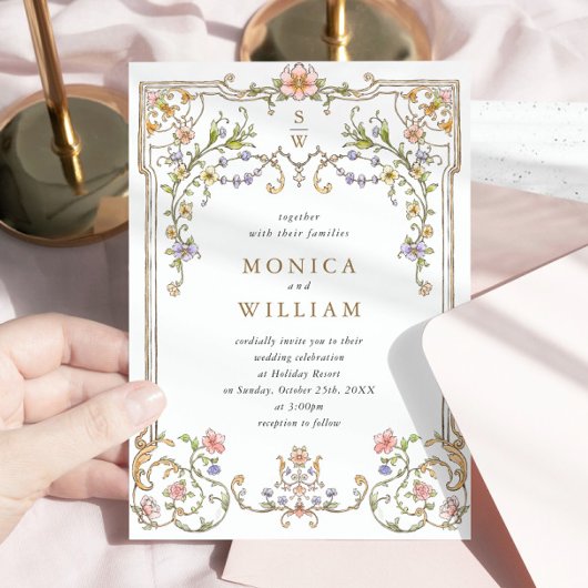 Victoriaans  Grace Floral Lijst Bruiloft Kaart