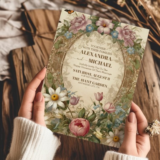 Victoriaans  Grace Floral Lijst Bruiloft Kaart