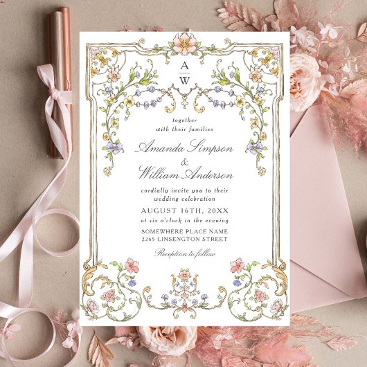 Victoriaans  Grace Floral Lijst Bruiloft Kaart