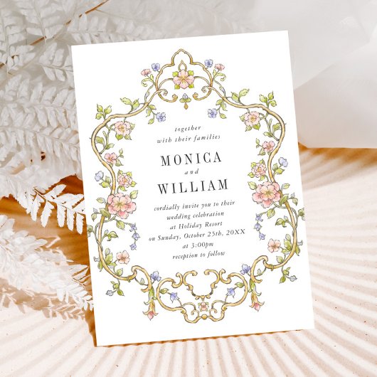 Victoriaans  Grace Floral Lijst Bruiloft Kaart