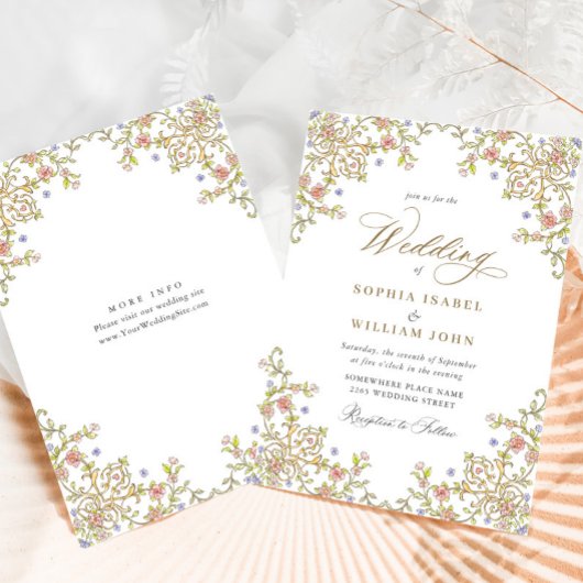 Victoriaans  Grace Floral Lijst Bruiloft Kaart