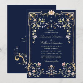 Victoriaans  Grace Floral Lijst Bruiloft Kaart