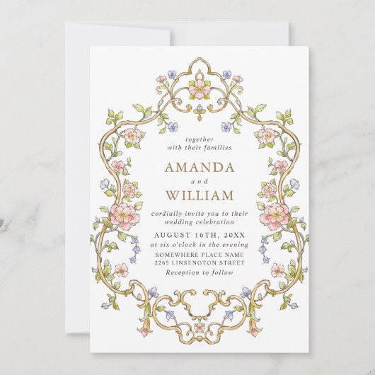 Victoriaans  Grace Floral Lijst Bruiloft Kaart (Voorkant)