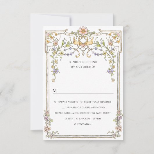 Victoriaans  Grace Floral Lijst Bruiloft RSVP Kaartje (Voorkant)