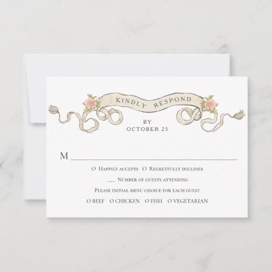 Victoriaans  Grace Floral Lijst Bruiloft RSVP Kaartje (Voorkant)