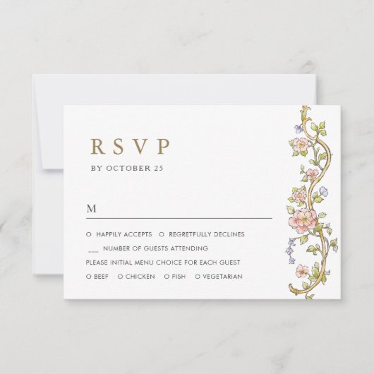 Victoriaans  Grace Floral Lijst Bruiloft RSVP Kaartje (Voorkant)