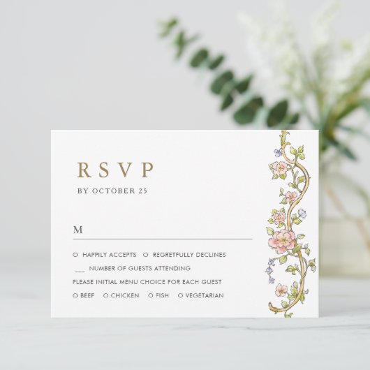 Victoriaans  Grace Floral Lijst Bruiloft RSVP Kaartje (Staand voorkant)