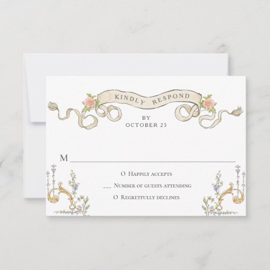 Victoriaans  Grace Floral Lijst Bruiloft RSVP Kaartje (Voorkant)