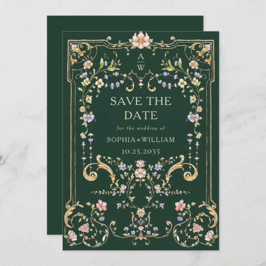 Victoriaans  Grace Floral Lijst Bruiloft Save The Date (Voorkant / Achterkant)