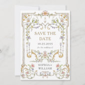 Victoriaans  Grace Floral Lijst Bruiloft Save The Date (Voorkant)