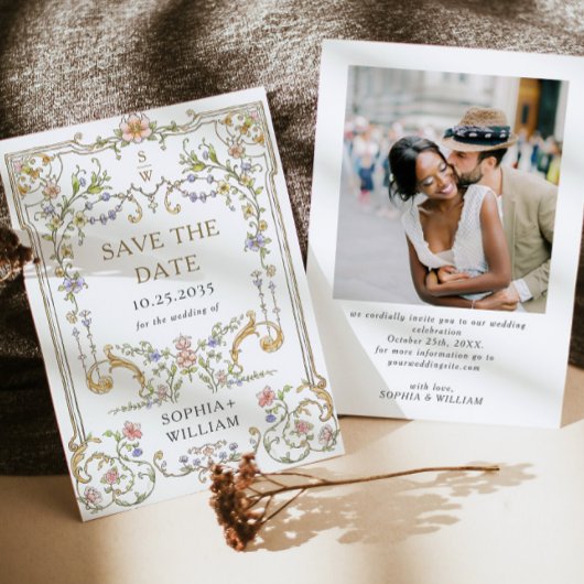 Victoriaans  Grace Floral Lijst Bruiloft Save The Date