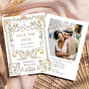 Victoriaans  Grace Floral Lijst Bruiloft Save The Date