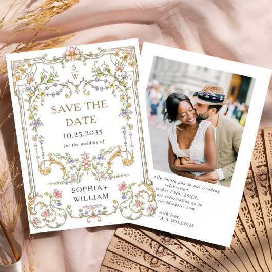 Victoriaans  Grace Floral Lijst Bruiloft Save The Date