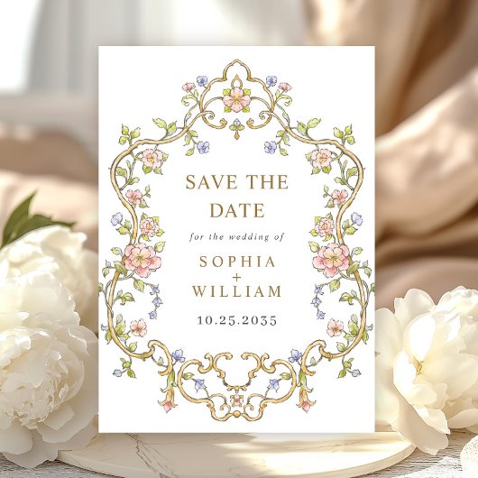 Victoriaans Grace Floral Lijst Bruiloft Save The Date