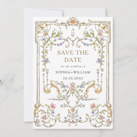 Victoriaans  Grace Floral Lijst Bruiloft Save The Date (Voorkant)