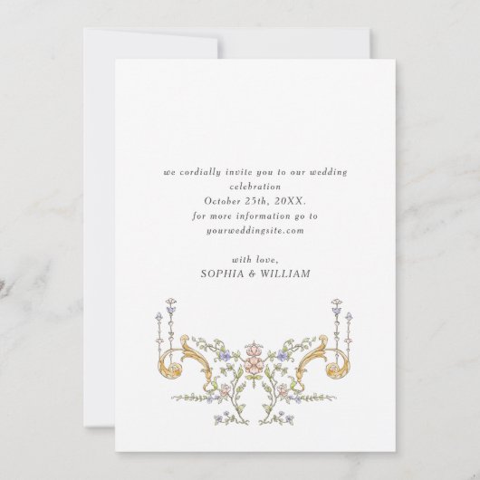 Victoriaans Grace Floral Lijst Bruiloft Save The Date (Achterkant)
