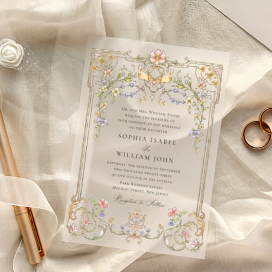 Victoriaans  Grace Floral Lijst Bruiloft Vellum Uitnodigingen