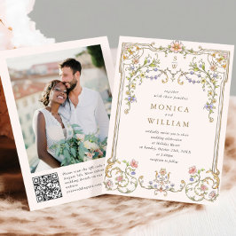 Victoriaans  Grace Floral Lijst trouwfoto Kaart