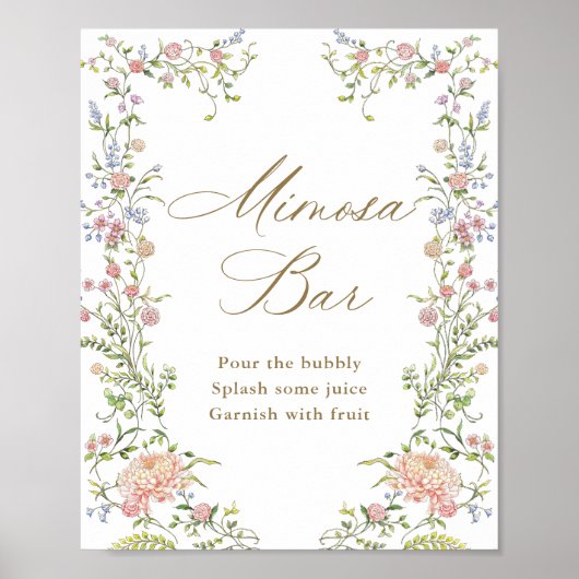 Victoriaans Grace Floral Mimosa Bar Sign Poster (Voorkant)