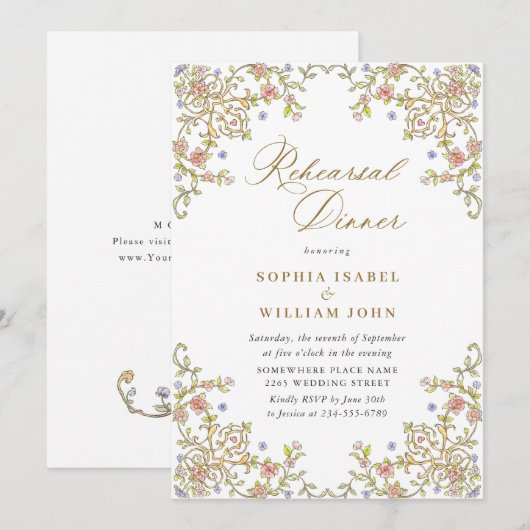 Victoriaans  Grace Floral repetitie diner Kaart (Voorkant / Achterkant)