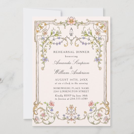 Victoriaans  Grace Floral repetitie diner Kaart (Voorkant)